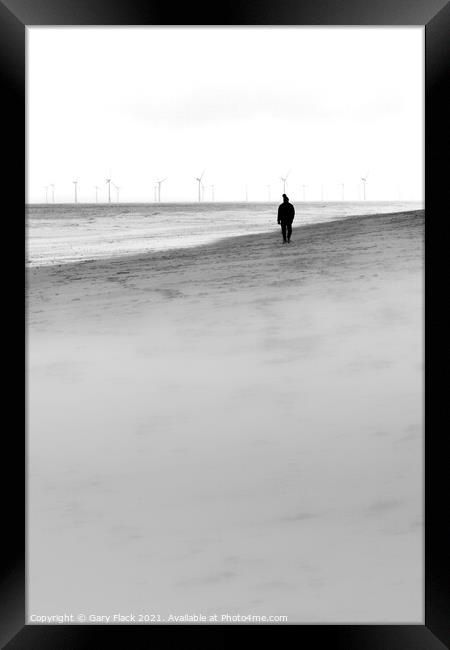 Solitary Man walking on the beach at Huttoft on the Lincolnshire Coast Framed Print by That Foto