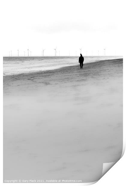 Solitary Man walking on the beach at Huttoft on the Lincolnshire Coast Print by That Foto