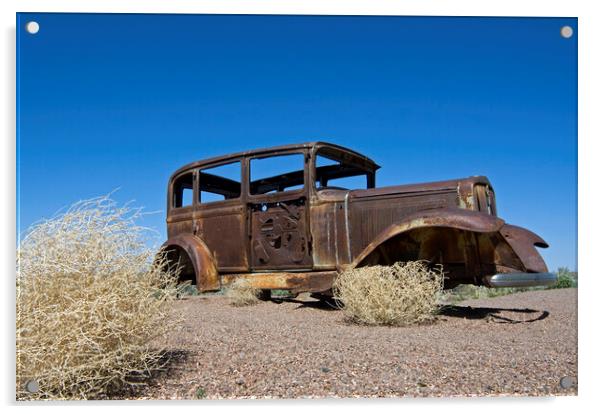  Tumbleweed and Rusty Car, Arizona Acrylic by Arterra 