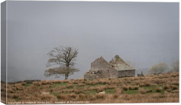 Dilapidated Building in an April snow shower Canvas Print by Heather Athey