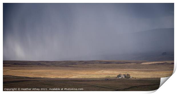 Snow shower above Rotherhope moor Print by Heather Athey