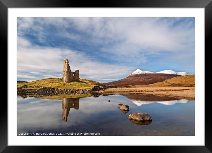 Loch Assynt  Ardvreck Castle Reflection Scotland Framed Mounted Print by Barbara Jones