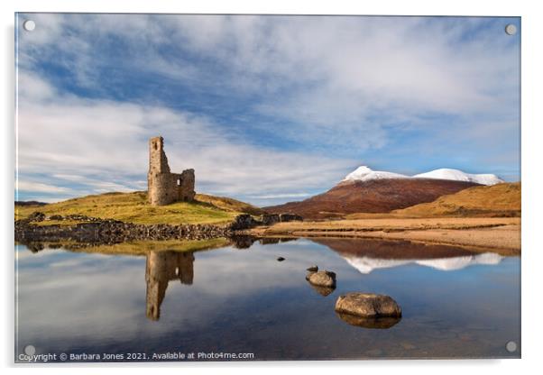 Loch Assynt  Ardvreck Castle Reflection Scotland Acrylic by Barbara Jones