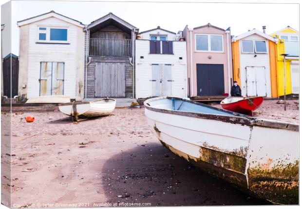 Boats Moored At Low Tide On The Back Beach At Teignmouth, Devon Canvas Print by Peter Greenway
