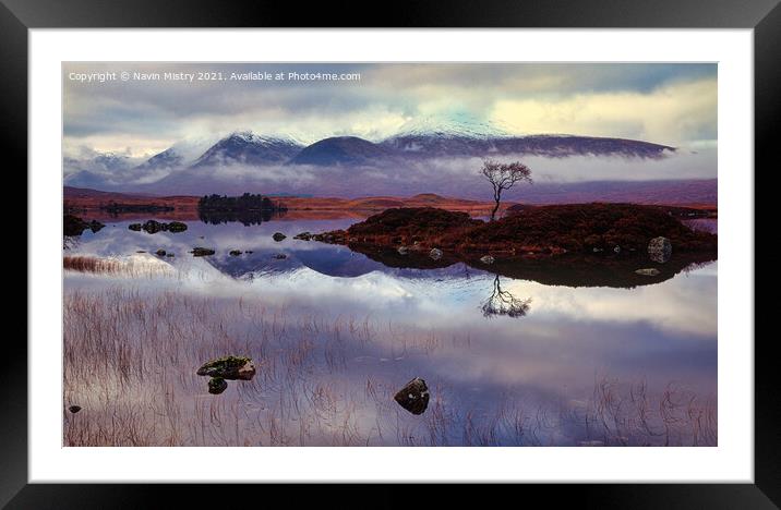 Reflection of lone tree on Rannoch Moor, Scotland Framed Mounted Print by Navin Mistry