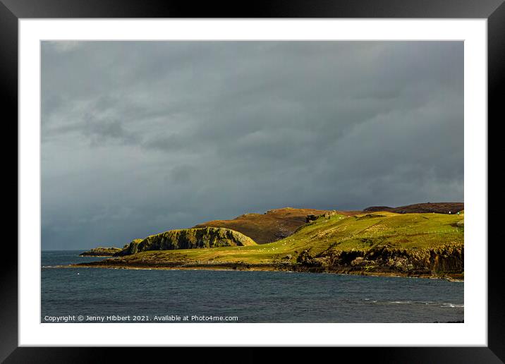 Looking across to Duntulm Castle on the Trotternish peninsula  Framed Mounted Print by Jenny Hibbert
