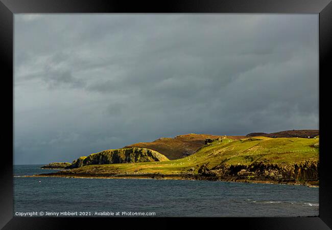 Looking across to Duntulm Castle on the Trotternish peninsula  Framed Print by Jenny Hibbert
