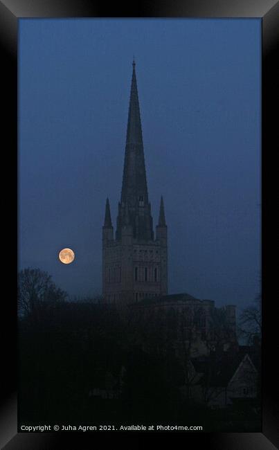 Norwich Cathedral and Full Moon Framed Print by Juha Agren