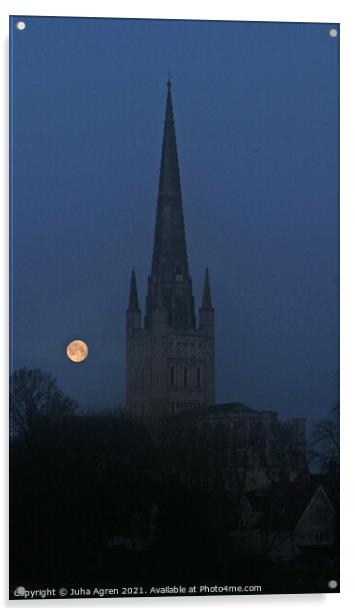 Norwich Cathedral and Full Moon Acrylic by Juha Agren