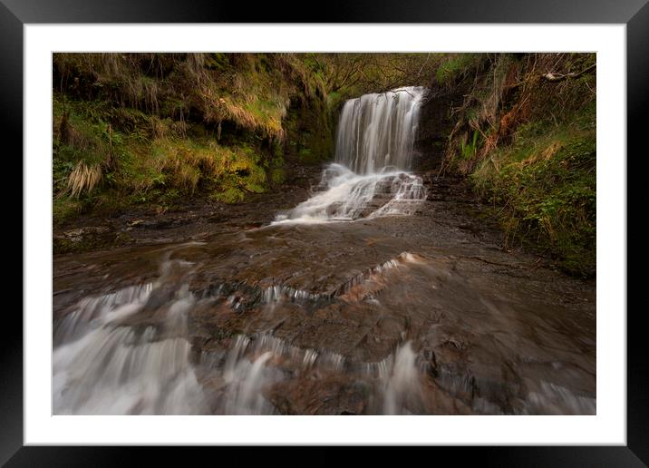 A waterfall near Treherbert Framed Mounted Print by Leighton Collins