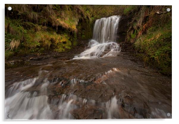 A waterfall near Treherbert Acrylic by Leighton Collins