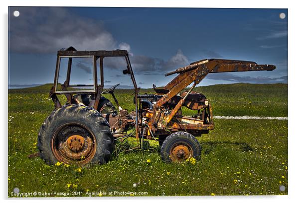Tractor on green field Acrylic by Gabor Pozsgai