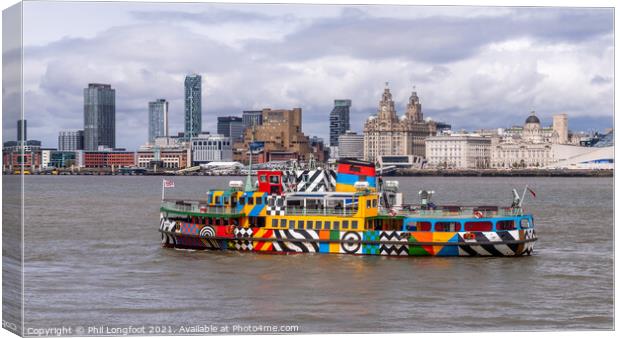 Mersey Ferry Snowdrop with the famous Liverpool Waterfront in the background  Canvas Print by Phil Longfoot