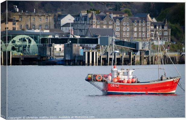 Red boat Oban  Canvas Print by christian maltby