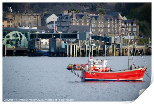 Red boat Oban  Print by christian maltby