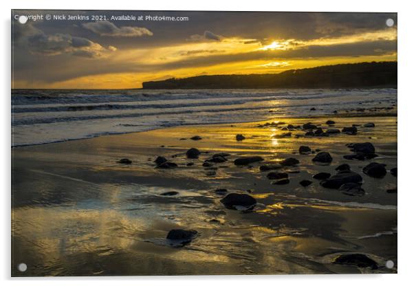 Llantwit Major Beach Glamorgan Heritage Coast Suns Acrylic by Nick Jenkins
