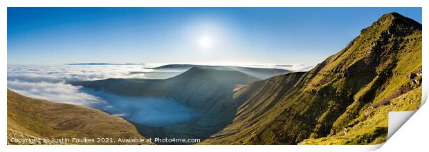 Panoramic view from Pen y Fan, Brecon Beacons Print by Justin Foulkes