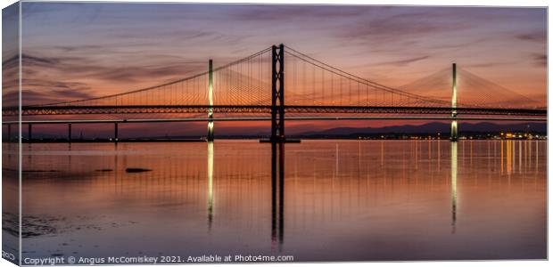 Forth Road Bridges at sunset Canvas Print by Angus McComiskey