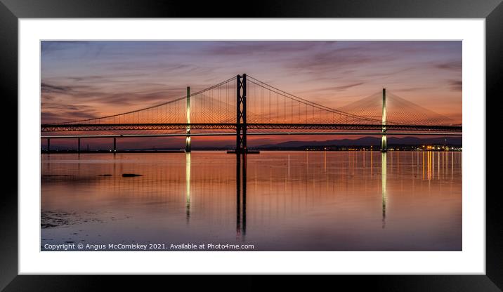 Forth Road Bridges at sunset Framed Mounted Print by Angus McComiskey