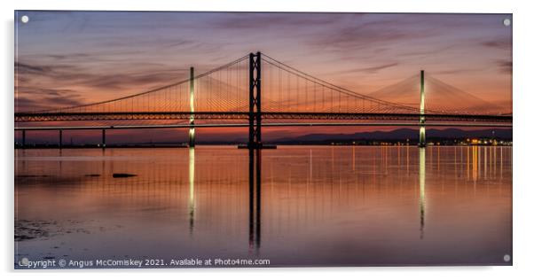 Forth Road Bridges at sunset Acrylic by Angus McComiskey