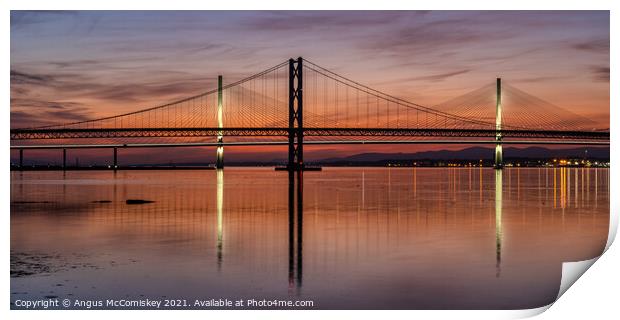 Forth Road Bridges at sunset Print by Angus McComiskey