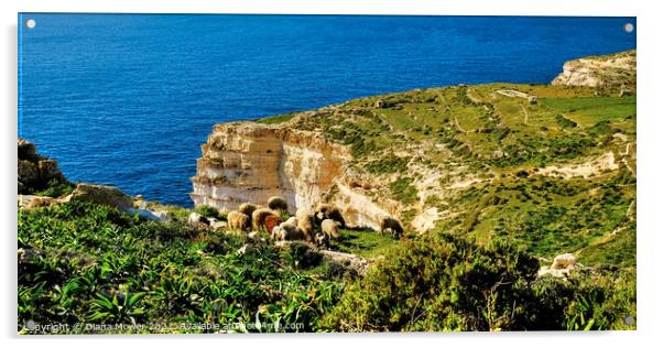 Sanap Cliffs Gozo Malta Acrylic by Diana Mower