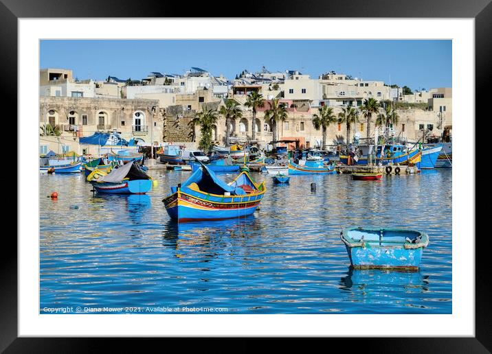Marsaxlokk Harbour and Village Malta Framed Mounted Print by Diana Mower