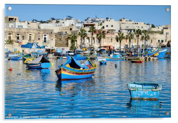 Marsaxlokk Harbour and Village Malta Acrylic by Diana Mower