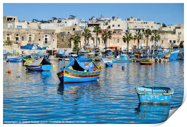 Marsaxlokk Harbour and Village Malta Print by Diana Mower