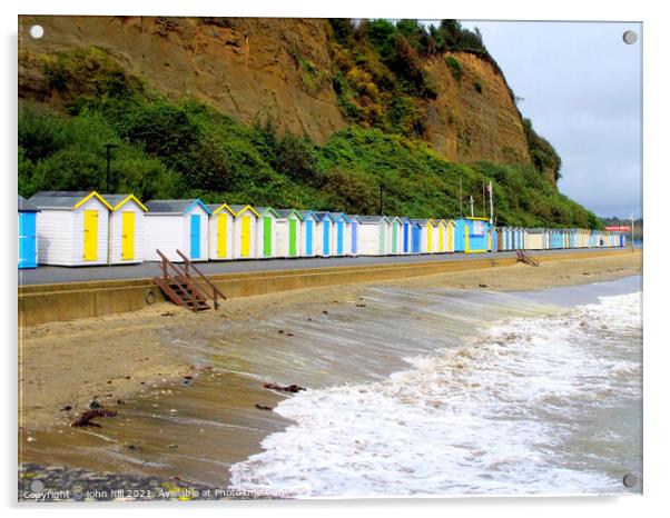 Beach huts on Hope beach at Shanklin on the IOW. Acrylic by john hill