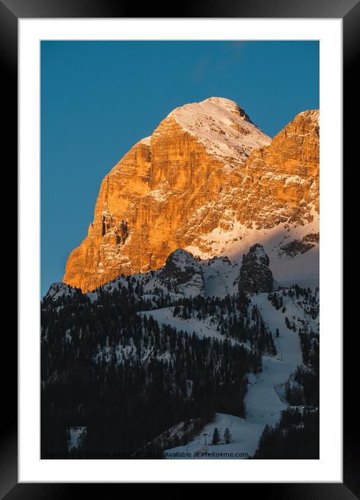Tofana di Rozes Peak in Cortina d'Ampezzo in Winter at Dawn with Framed Mounted Print by Dietmar Rauscher