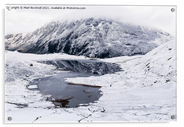 Snow in Cwm Idwal in Snowdonia Wales Acrylic by Pearl Bucknall
