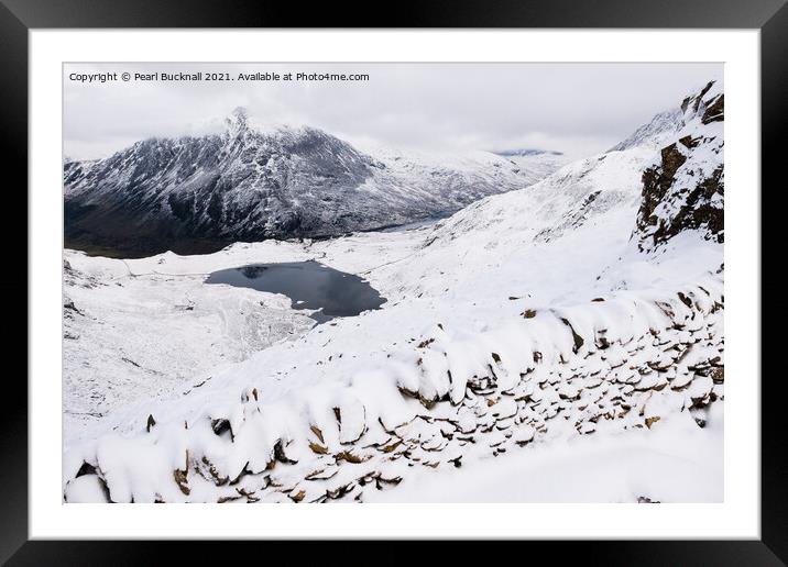 Snowy Cwm Idwal Devils Kitchen Route Snowdonia Framed Mounted Print by Pearl Bucknall
