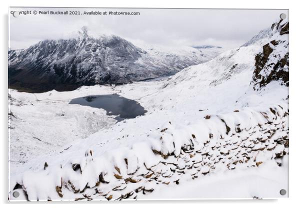 Snowy Cwm Idwal Devils Kitchen Route Snowdonia Acrylic by Pearl Bucknall