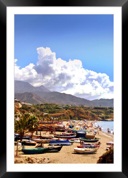 Fishing Boats Burriana Beach Nerja Spain Framed Mounted Print by Andy Evans Photos