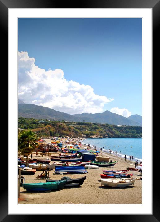 Fishing Boats Burriana Beach Nerja Spain Framed Mounted Print by Andy Evans Photos