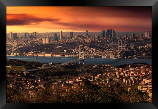Panorama of european part of Istanbul with Bosphorus. Framed Print by Sergey Fedoskin