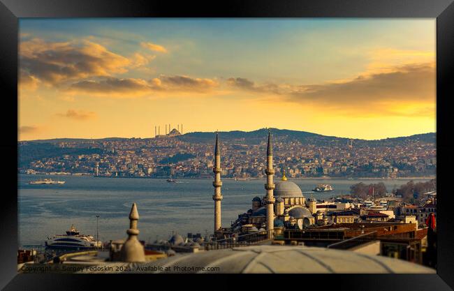 The view of the Bosphorus and old town of Istanbul, Turkey. Framed Print by Sergey Fedoskin