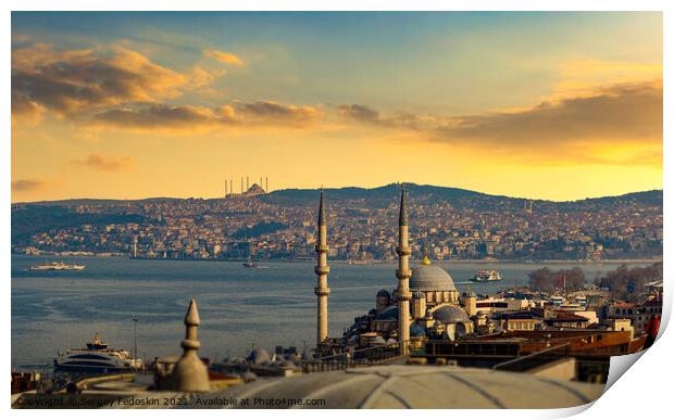 The view of the Bosphorus and old town of Istanbul, Turkey. Print by Sergey Fedoskin
