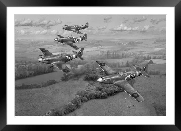 268 Squadron Mustangs B&W version Framed Mounted Print by Gary Eason