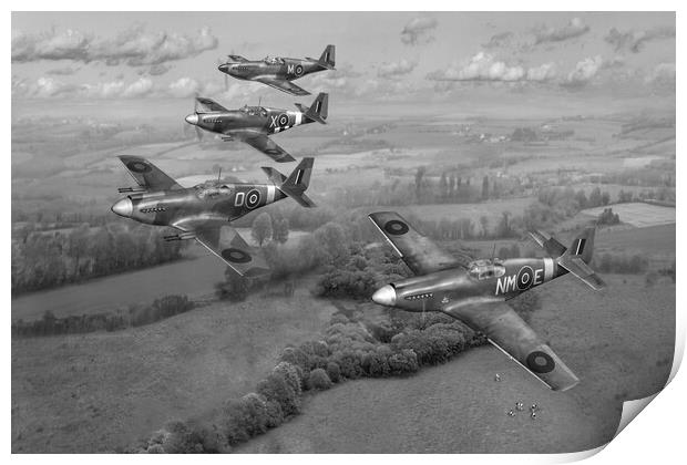 268 Squadron Mustangs B&W version Print by Gary Eason