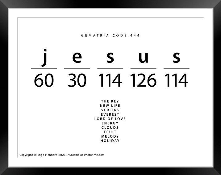 Jesus word code in the English Gematria Framed Mounted Print by Ingo Menhard
