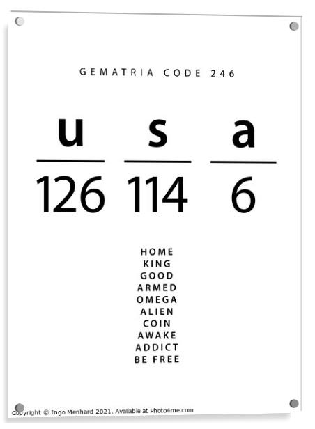USA word code in the English Gematria Acrylic by Ingo Menhard