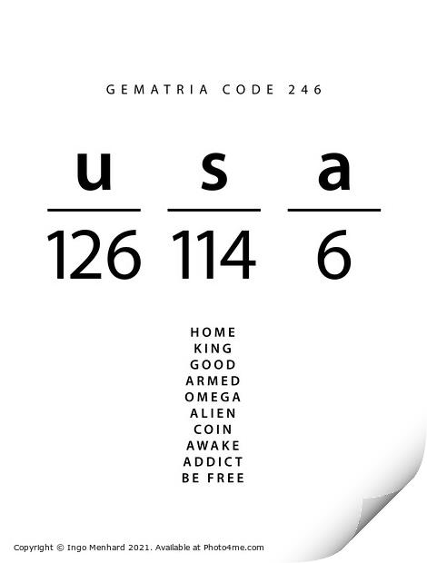 USA word code in the English Gematria Print by Ingo Menhard