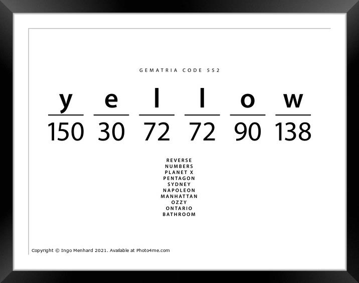 Yellow word code in the English Gematria Framed Mounted Print by Ingo Menhard