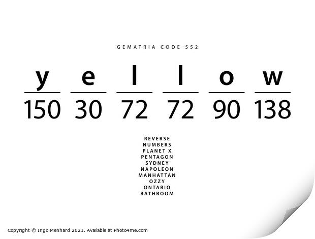 Yellow word code in the English Gematria Print by Ingo Menhard