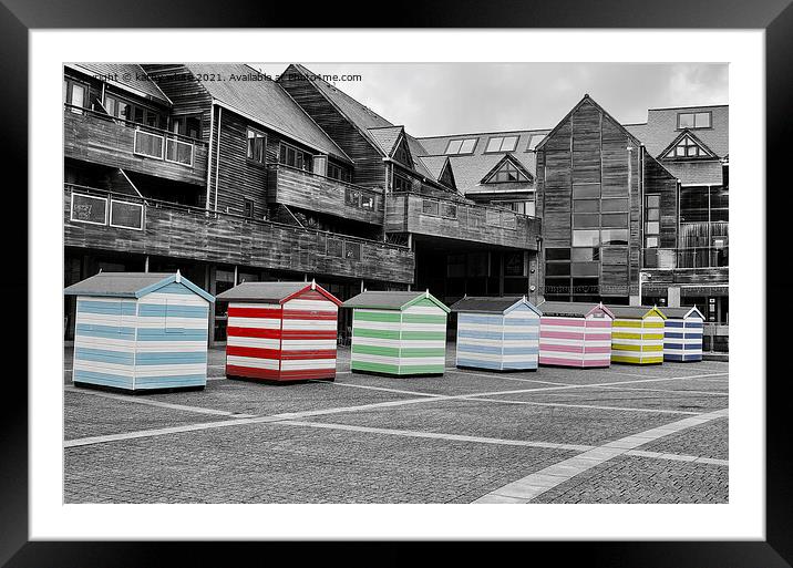 falmouth,Beach Huts,colour pop Framed Mounted Print by kathy white