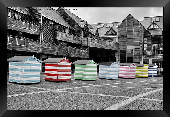 falmouth,Beach Huts,colour pop Framed Print by kathy white