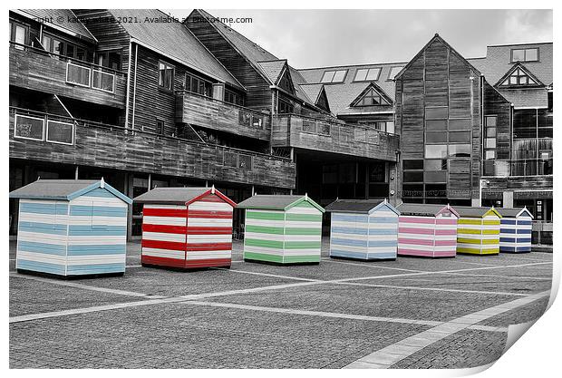 falmouth,Beach Huts,colour pop Print by kathy white
