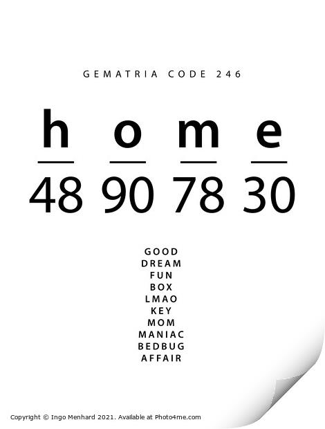 Home word code in the English Gematria Print by Ingo Menhard